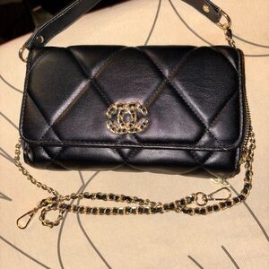 Chanel Black Quilted Clutch with Gold Chain